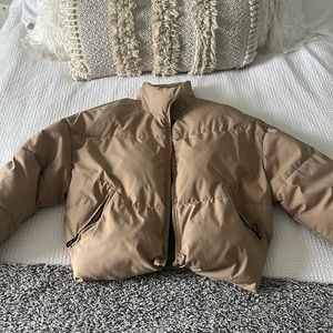 Princess Polly tan puffer jacket